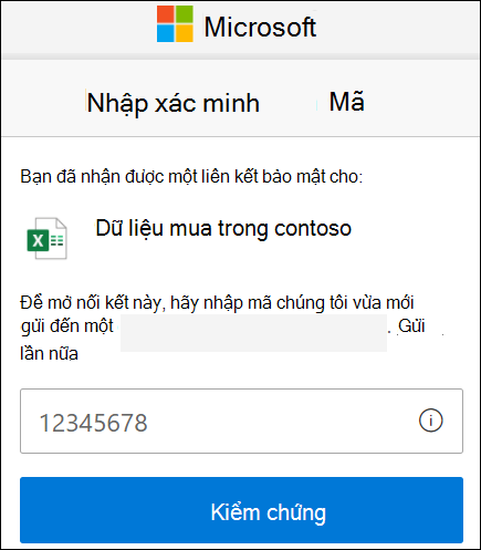 Cửa sổ xác minh mã trong chia sẻ với bên ngoài trong OneDrive