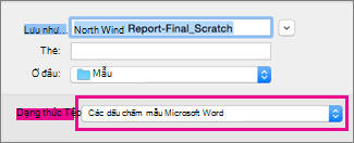 Trong hộp Lưu dưới Dạng, mẫu Word được tô sáng