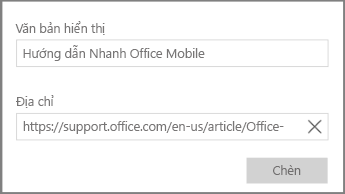 Ảnh chụp màn hình hộp thoại để thêm liên kết siêu văn bản trong OneNote for Windows 10.