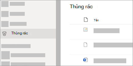 Ảnh chụp màn hình hiển thị tab Thùng Rác trong OneDrive.com.