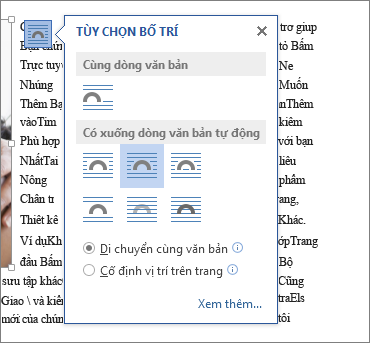 Hộp Tùy chọn Bố trí