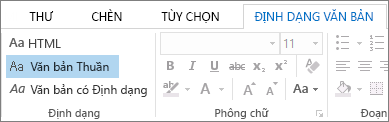 Các tùy chọn định dạng thư trên tab Định dạng Văn bản