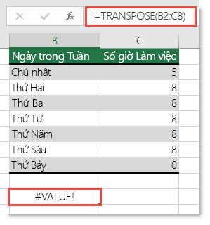 Lỗi #VALUE trong TRANSPOSE