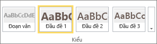 Ảnh chụp màn hình nhóm Kiểu trên dải băng SharePoint Online với kiểu Đầu đề 1 được chọn.