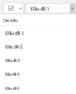 Menu Kiểu hiển thị các kiểu đầu đề khác nhau trong OneNote for Windows 10.