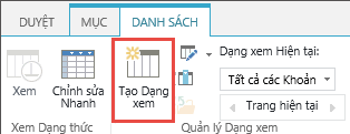 Nút Tạo dạng xem của Thư viện SharePoint trên dải băng.