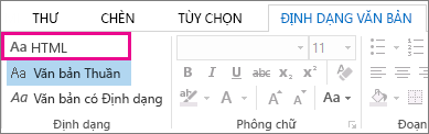 Tùy chọn định dạng HTML trên tab Định dạng văn bản trong thư