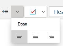 Menu Đoạn văn hiển thị các tùy chọn sẵn dùng trong OneNote for Windows 10.