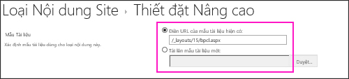 Thêm hộp văn bản Mẫu trên trang Thiết đặt Nâng cao cho một kiểu nội dung