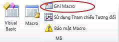 Lệnh Ghi Macro trong nhóm Mã trên tab Nhà phát triển