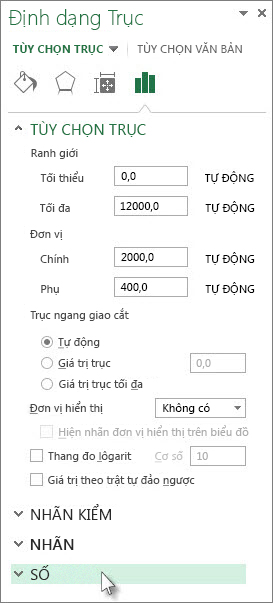 Tùy chọn chữ số trong ngăn Định dạng Trục