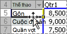 Ví dụ về việc di chuyển mục trong báo cáo PivotTable