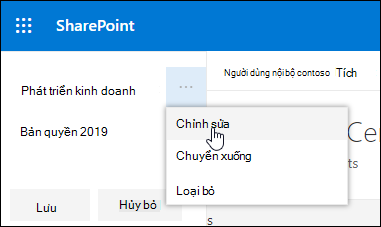 Sửa nối kết hoặc nhãn hiện có trong chân trang trên site liên lạc SharePoint.