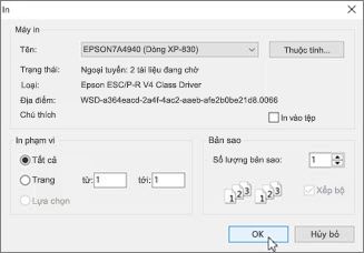 Bấm vào OK để in