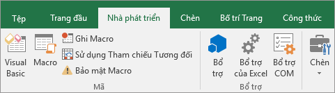 Tab Nhà phát triển trên dải băng