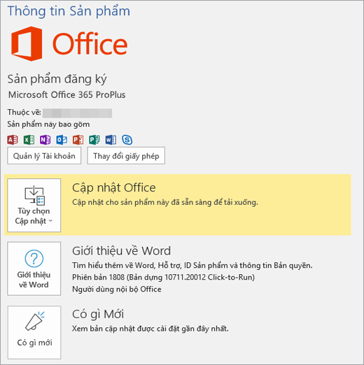 Hiển thị dạng xem Backstage của Office 365