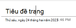 Các trường văn bản tiêu đề trang trên một trang trong OneNote for Windows 10.