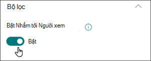 Hình ảnh ngăn chỉnh sửa với nút bật tắt để cho phép người xem nhắm mục tiêu ở vị trí bật