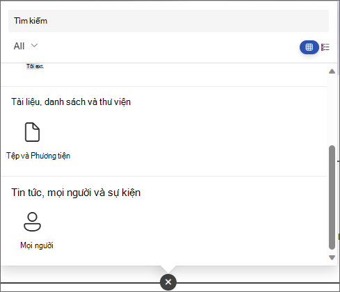 Ảnh chụp màn hình ngăn để chọn một phần web, hiển thị các phần web Tệp và Phương tiện và Mọi người.