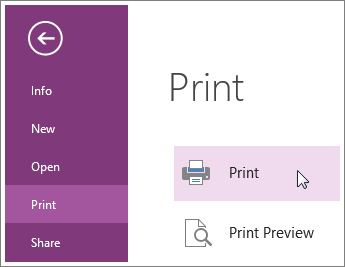 Bạn có thể in các trang OneNote từ menu In