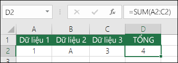 Xây dựng công thức phù hợp.  Thay vì =A2+B2+C2, công thức của ô D2 là =SUM(A2:C2)