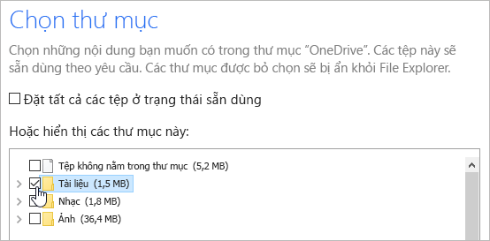 Hộp thoại để chọn thư mục đồng bộ