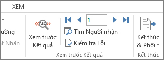 Ảnh chụp màn hình tab Gửi thư trong Word, hiển thị nhóm Xem trước Kết quả.