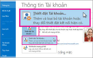 Thiết đặt Tài khoản trong dạng xem Backstage