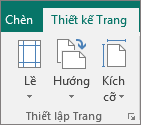 Nhóm Thiết lập Trang trên tab Thiết kế Trang.