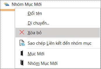 Xóa nhóm mục trong hộp thoại OneNote for Windows