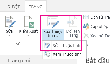 Tab Trang mở ra ribbon với Sửa Thuộc tính được tô sáng