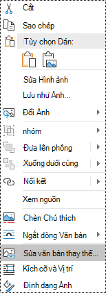 Văn bản thay thế cho menu ngữ cảnh hình ảnh trong Outlook for Windows