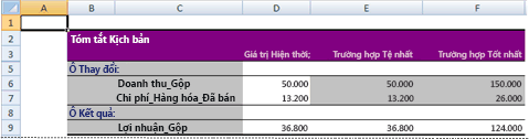 báo cáo tóm tắt kịch bản excel