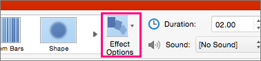 Hiển thị nút Tùy chọn Hiệu ứng trên menu Chuyển tiếp trong PowerPoing 2016 for Mac