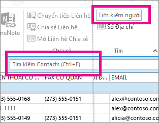 Hộp Tìm kiếm người so với hộp Tìm kiếm liên hệ