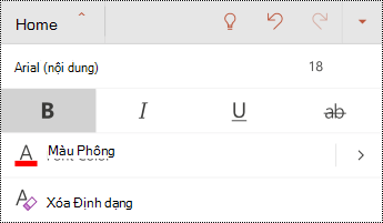 Menu Phông chữ trong PowerPoint for Android.