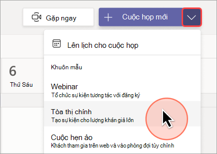 Ảnh chụp màn hình hiển thị cách tạo phòng họp thị trấn mới trong Teams