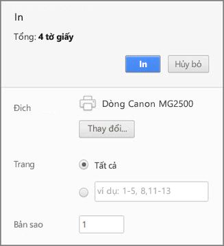 Tùy chọn ngăn In trên Chrome