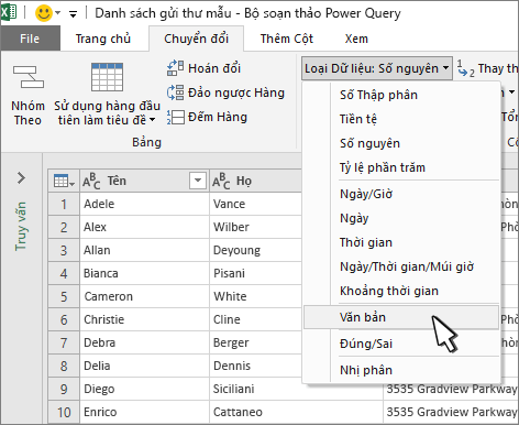 Power Query với Văn bản được chọn