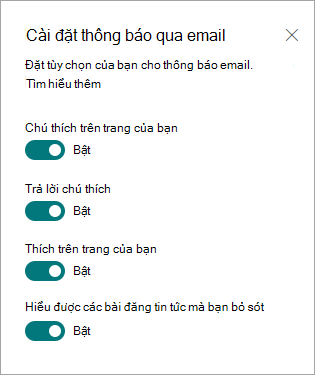 Tùy chọn thông báo qua email