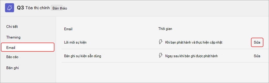 Ảnh chụp màn hình tô sáng giao diện người dùng để xem trước lời mời email trong tòa thị trấn