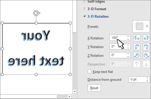 Cài đặt xoay 3-D với X được đặt thành 180 độ