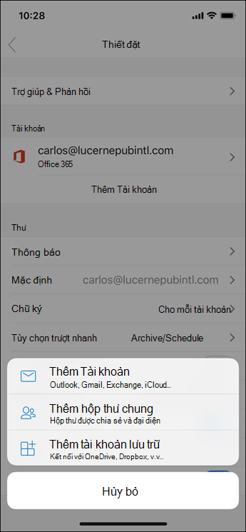 Thêm tài khoản vào ứng dụng Outlook