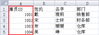 包含雇员数据的 Excel