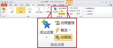 PowerPoint 2010 功能区中的“动画”选项卡。