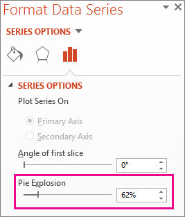 “设置数据系列格式”窗格上的“饼图分离程度”滑块