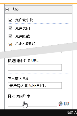 突出显示目标受众的 Web 部件属性高级部分