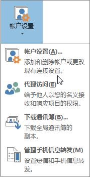 在 Outlook 中选择帐户设置时可用的选项