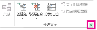 在“分级显示”组中，单击对话框启动器