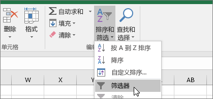 “开始”>“排序和筛选”>“”>“筛选”